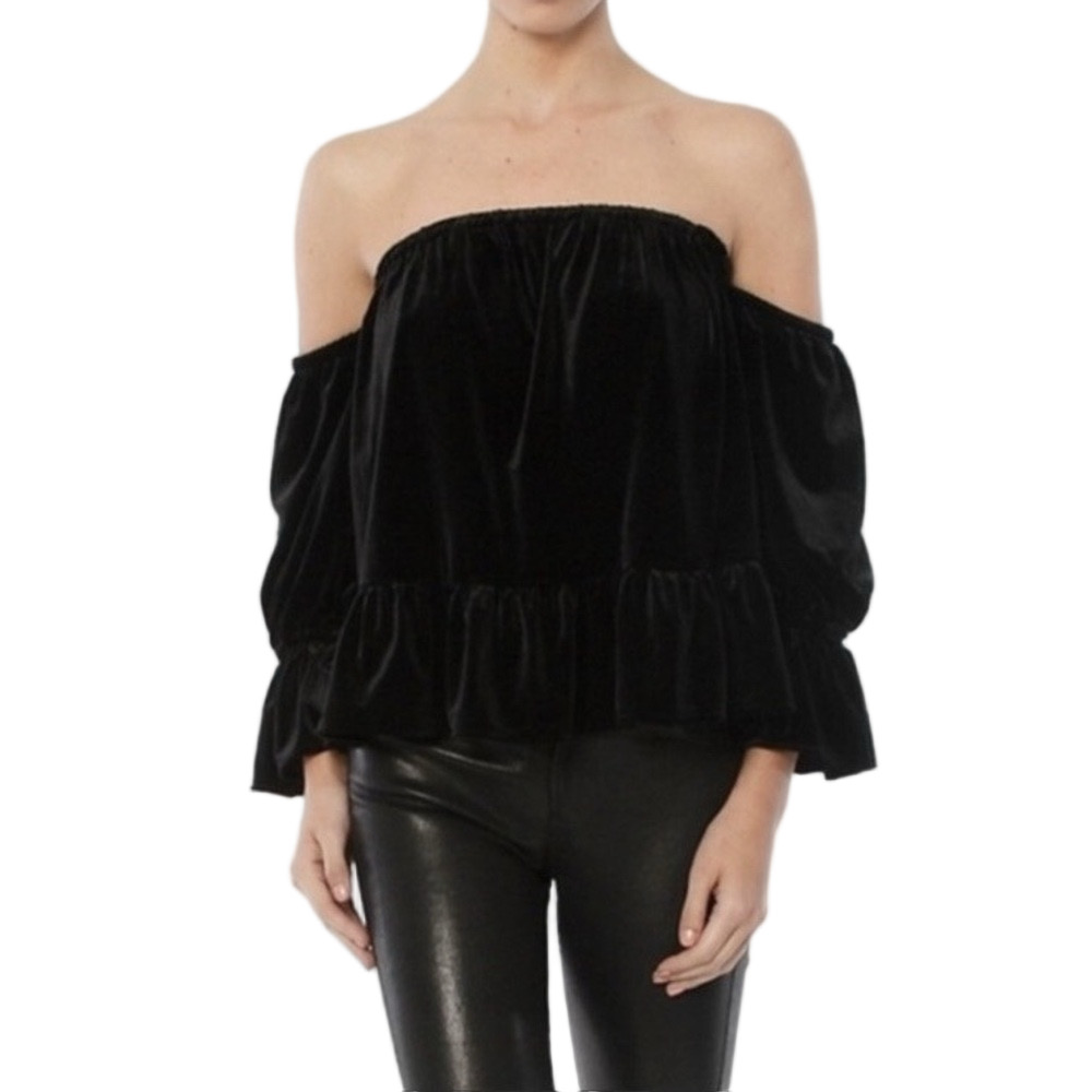 MISA Los Angeles Size S Black Velvet Brigit Off the Shoulder Top Whimigoth